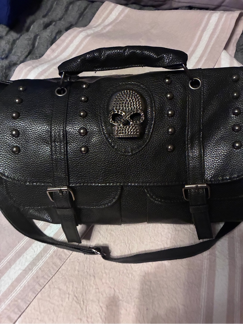 Black Men/ Women Skull Accent Messenger Bag